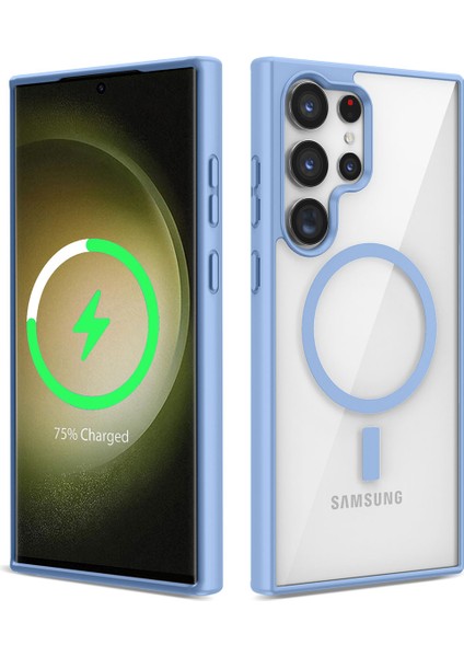 Samsung Galaxy S22 Ultra Kılıf Magsafe Wireless Şarj Özellikli Silikon Ege Kapak - Mavi