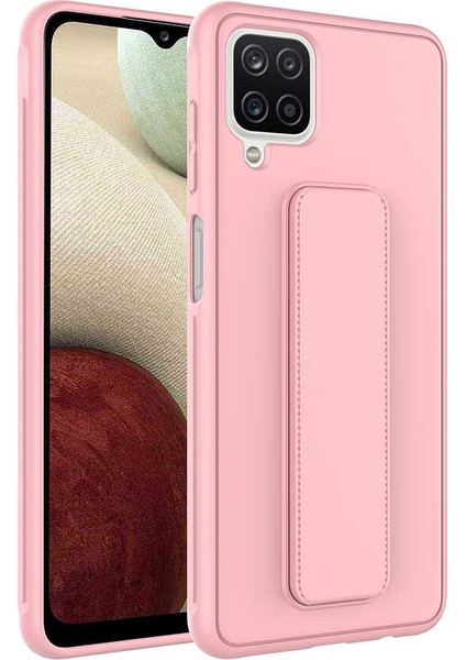 Samsung Galaxy A12 Kılıf Qstand Kapak - Pembe
