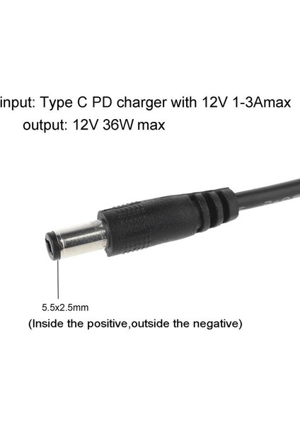 Type C To Dc 12V Pd 5.5*2.5mm Adaptör Çevirici Power Şarj Kablosu