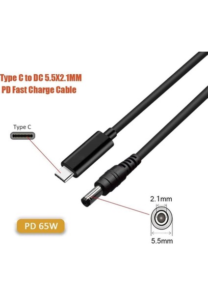 Type C To Dc 12V Pd 5.5*2.5mm Adaptör Çevirici Power Şarj Kablosu