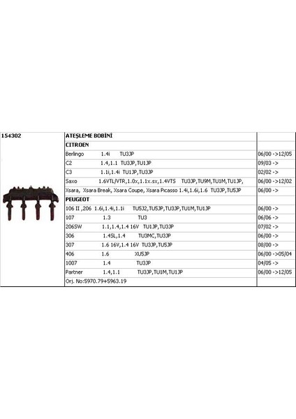 Bobin 154302 P106 P206 P306 Berlıngo C3 C2 Saxo Xsara (98-) Gold