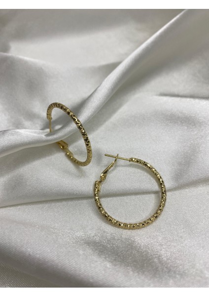 Kübra Uyan Jewelry Çelik Gold Renk Küpe Halka Model Kadın Küpe