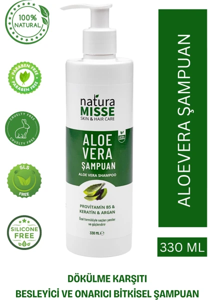 NaturaMisse Aloe Vera Özlü Keratinli Doğal Şampuan 330 Ml (B5 İlaveli) Dökülmeye Karşı Güçlü Saçlar- Besleyici