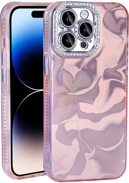 BBS Teknoloji Grup iPhone 14 Pro Kılıf Airbagli Parlak Taş Detay Tasarımlı Zore Esila Kapak-Pembe
