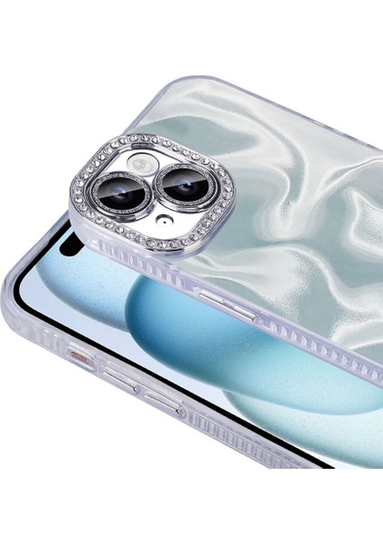 BBS Teknoloji Grup iPhone 15 Plus Kılıf Airbagli Parlak Taş Detay Tasarımlı Zore Esila Kapak-Beyaz