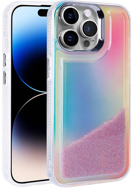 iPhone 14 Pro Kılıf Airbagli Renkli Arka Yüzey Boncuk Tasarımlı Zore Kumul Kapak-Mor