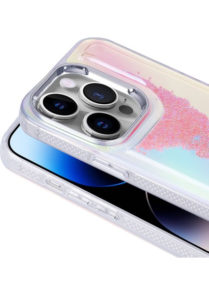 iPhone 14 Pro Kılıf Airbagli Renkli Arka Yüzey Boncuk Tasarımlı Zore Kumul Kapak-Mor