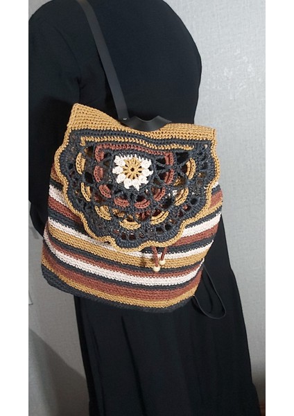 Çok Renkli, Çok Şık El Örgüsü, Hand Made, El Işçiliği ,kağıt Ip , Süper Kalitelisırt Çantası
