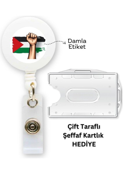Özgür Filistin Damla Etiket Yoyo Yaka Kartlığı Yatay Dikey Kart Koruyucu