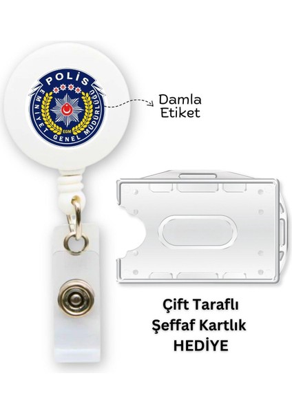 Polis Damla Etiket Yoyo Yaka Kartlığı Yatay Dikey Kart Koruyucu