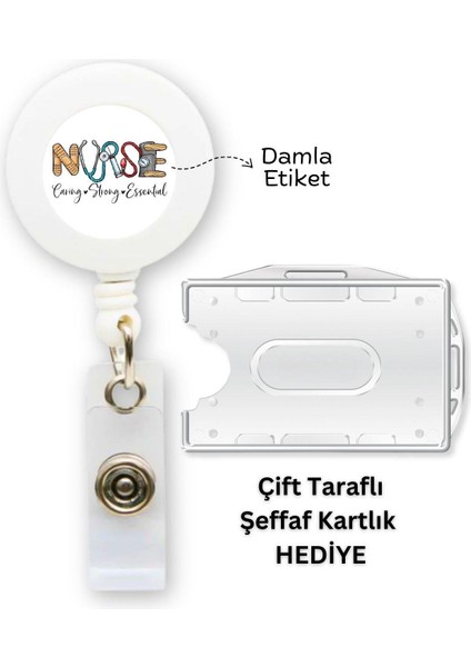 Nurse Hemşire Damla Etiket Yoyo Yaka Kartlığı Yatay Dikey Kart Koruyucu