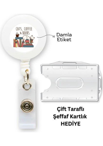 Kitapsever Kedi Yoyo Yaka Kartlığı Yatay Dikey Kart Koruyucu