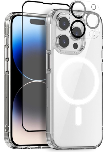 Apple iPhone 14 Pro Kılıf Magsafeli Kılıf Ekran Koruyucu ve Kamera Koruyuculu Set