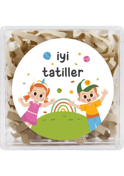Iyi Tatiller Baskılı Yapışkanlı Etiket 4 cm Yuvarlak 24 Adet, Okul Öncesi Hediye Paketi Etiketi