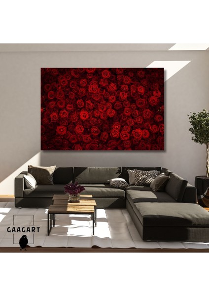 Tekli Yatay Kanvas Salon Duvar Tablosu Kırmızı Güller Tasarım