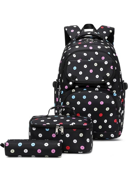 Kız Çocuk 3'lü Okul Çanta Seti Okul Sırt Çantası, Termos Özellikli Beslenme Çantası ve Kalemlik Siyah OSÇ2288