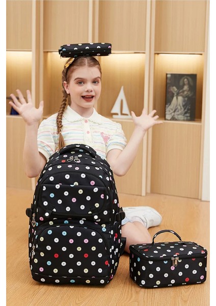 Kız Çocuk 3'lü Okul Çanta Seti Okul Sırt Çantası, Termos Özellikli Beslenme Çantası ve Kalemlik Siyah OSÇ2288 fiyatları