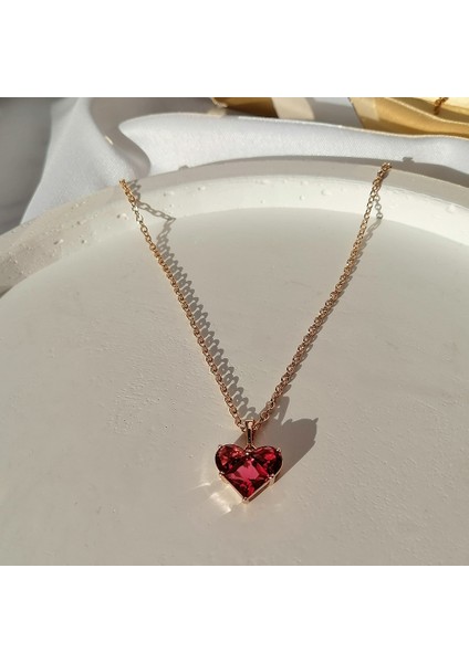 Kadın Vip Çelik Gold Kalp Kolye 50CM