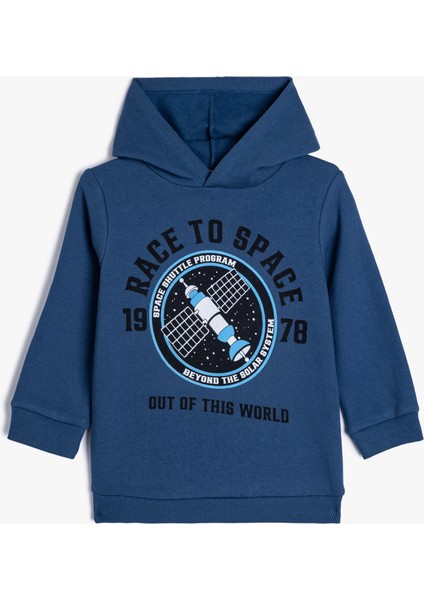 Kapşonlu Sweatshirt Baskılı Uzun Kollu Iki Iplik Şardonlu