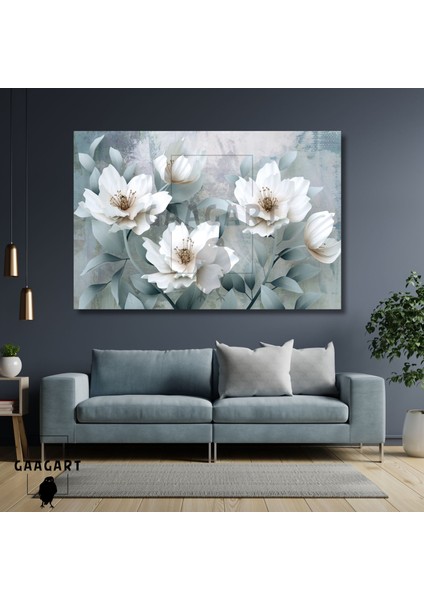 Tekli Yatay Kanvas Duvar Tablosu Çizgisel Dekoratif Çiçekler