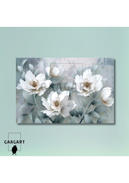 Tekli Yatay Kanvas Duvar Tablosu Çizgisel Dekoratif Çiçekler modelleri