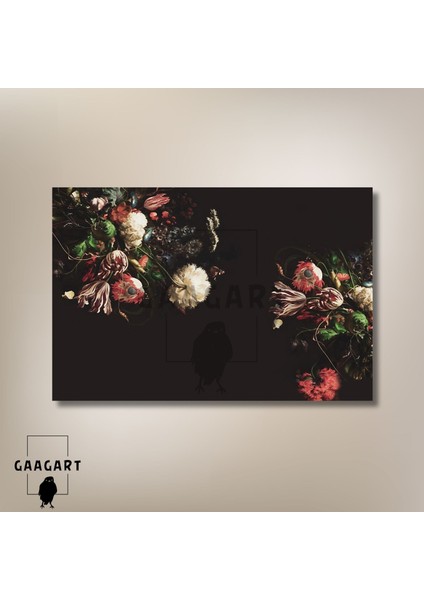 Tekli Yatay Kanvas Duvar Tablosu Siyah Fon Bitki Dizaynı modelleri