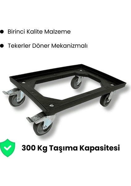 Profesyonel Siyah Taşıma Arabası 2 Teker Frenli 300 kg | 60X40 cm | Döner Tekerli Mekanizma