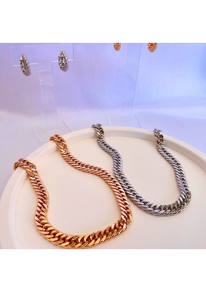 Kadın Vip Çelik Gold-Silver Kalın Zincir Kolye 45CM fırsatları