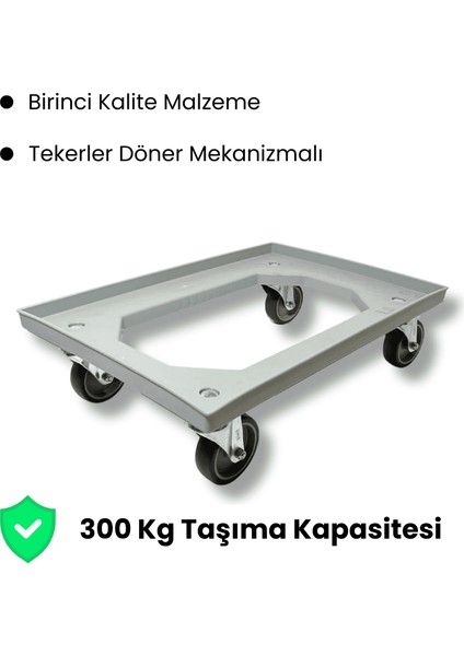 Profesyonel Gri Taşıma Arabası 300 kg | 60X40 cm | Döner Tekerli Mekanizma