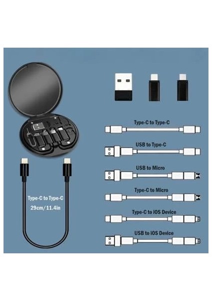 60W Destekli Kablo Kutusu Seyahat Kablo Seti 5'i 1 Arada USB Type-C Şarj Kablosu Seti modelleri
