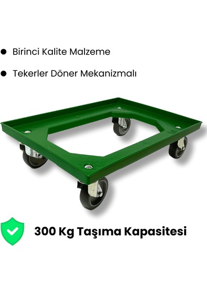 Profesyonel Yeşil Taşıma Arabası 300 kg | 60X40 cm | Döner Tekerli Mekanizma