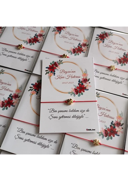 Kişiye Özel Kart Tasarımlı Yonca Şans Bileklik Hediyeliği (Söz,nişan,düğün,nikah,doğum,doğumgünü,bekarlığa Veda..) 50 Adet