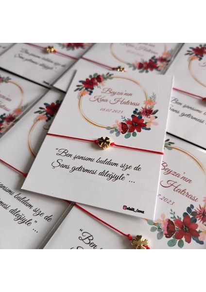 Kişiye Özel Kart Tasarımlı Yonca Şans Bileklik Hediyeliği (Söz,nişan,düğün,nikah,doğum,doğumgünü,bekarlığa Veda..) 50 Adet fiyatları