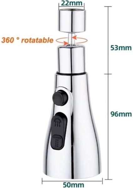 Main Shop 1 Adet Metalik Musluk Başlığı 3 Fonksiyonlu Oynar Başlık - 720° Dönebilen indirimleri