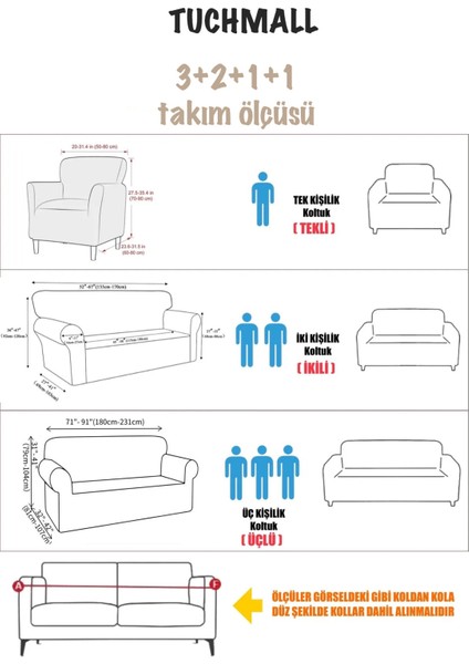 Koltuk Örtüsü 3+2+1+1 Takımı Lastikli Esnek Yıkanabilir Çekyat Örtüsü Kanepe Kılıfı.