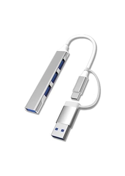 4 Port'lu Bağlantı Istasyonu Ultra Ince USB Bölücü Type-C Tipi Çoklu Arayüz Adaptörü Multi USB Çoklayıcı