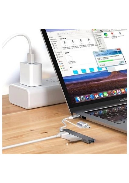 4 Port'lu Bağlantı Istasyonu Ultra Ince USB Bölücü Type-C Tipi Çoklu Arayüz Adaptörü Multi USB Çoklayıcı