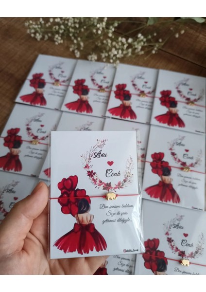 Kişiye Özel Kart Tasarımlı Fil Şans Bileklik Hediyeliği (Söz,nişan,düğün,nikah,doğum,doğumgünü,bekarlığa Veda..) 50 Adet