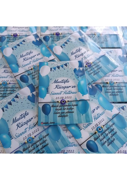 Kişiye Özel Kart Tasarımlı Nazar Boncuklu Bileklik Hediyeliği (Sünnet Hatırası) 50 Adet