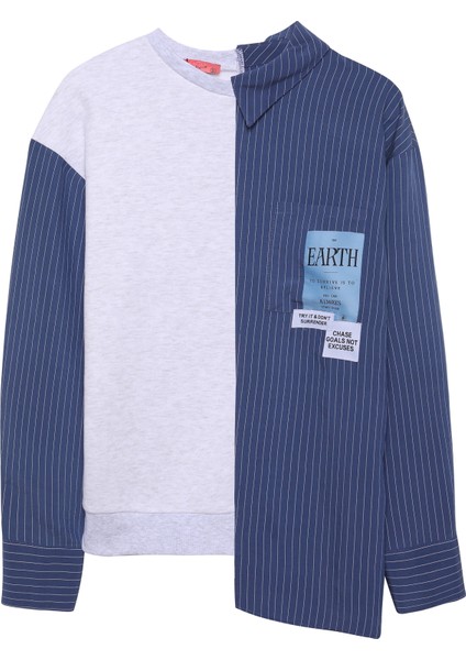 Çizgi Match Detaylı Sweatshirt Gri