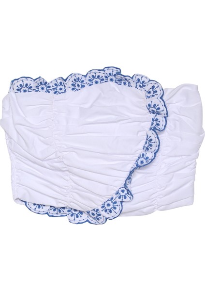 Drape Detaylı Straplez Büstiyer Bluz Beyaz