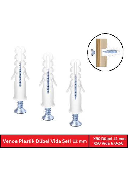 DS12 Plastik Dübel Vida Seti 12 mm 50 Parça