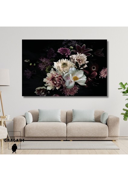 Tekli Yatay Kanvas Duvar Tablosu Mor Lila Çiçek Dizaynı