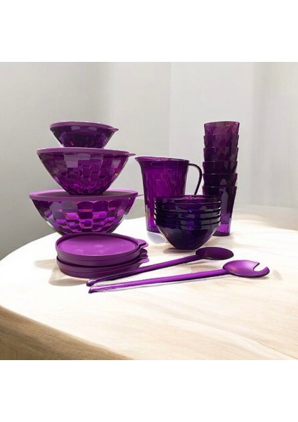 Pırlanta Mor Set 27 Parça Tam Set Saklama ve Servis Kabı Piknik Seti