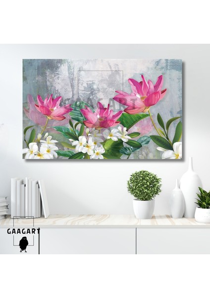 Tekli Yatay Kanvas Duvar Tablosu Dekoratif Pembe Beyaz Çiçek