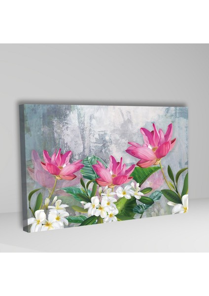 Tekli Yatay Kanvas Duvar Tablosu Dekoratif Pembe Beyaz Çiçek fiyatları