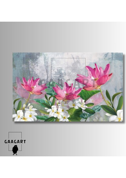 Tekli Yatay Kanvas Duvar Tablosu Dekoratif Pembe Beyaz Çiçek modelleri