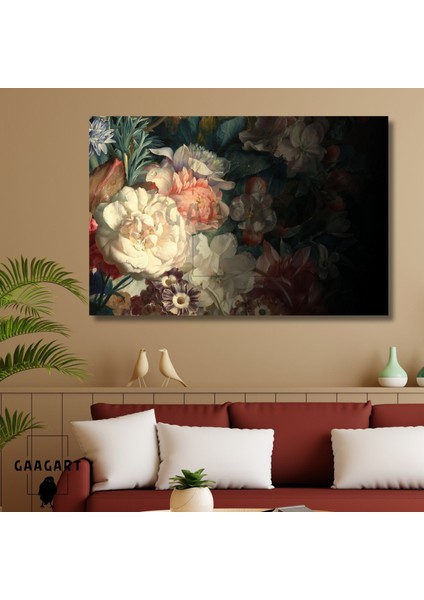 Tekli Yatay Kanvas Duvar Tablosu Siyah Ve Renkli Çiçek Tasarım