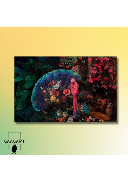 Tekli Yatay Kanvas Duvar Tablosu Pembe Papağan Ve Yeşillik modelleri
