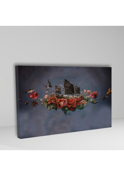 Tekli Yatay Kanvas Duvar Tablosu Kahverengi Kuşlar Ve Çiçek fiyatları